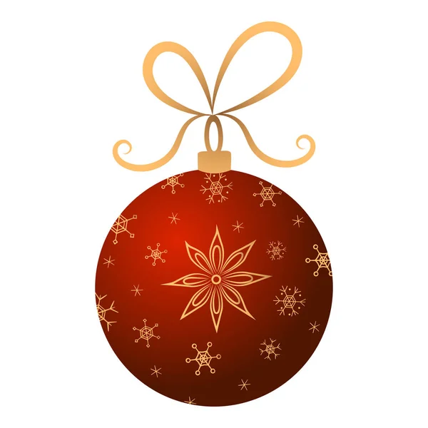 Altın Desenli Yıldız Anasonlu Kar Taneli Kırmızı Bir Noel Topu — Stok Vektör