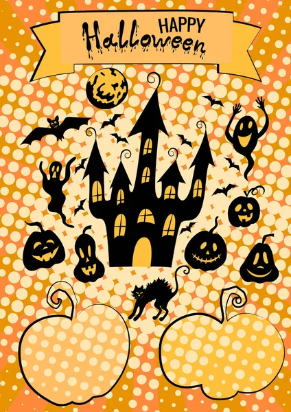 Poster Arte Pop Halloween Feliz Plantilla Tarjeta Felicitación Letras Casa — Archivo Imágenes Vectoriales