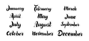 El yazısı isimleri 12 ay. Yazı. Vektör illüstrasyon. Eps 10