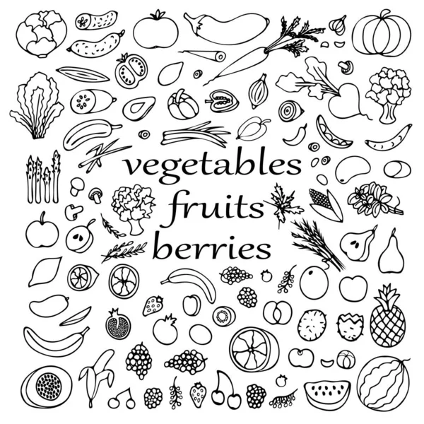 Set Dibujado Mano Verduras Frutas Bayas Ilustración Vectorial Eps Ilustración De Stock