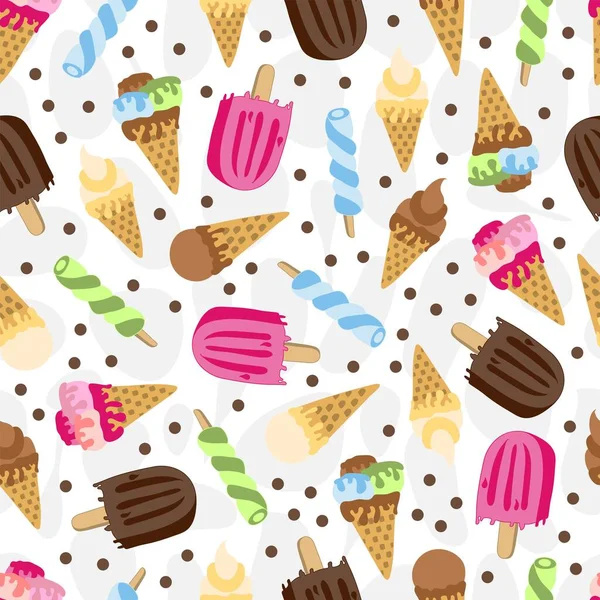 Handdrawm Modello Senza Cuciture Con Gelato — Vettoriale Stock