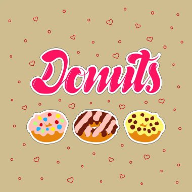 Çörekler. Elle çizilmiş çörekler ve harfler. Vektör çizimi. 10 saniye.