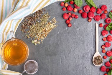 Yabani çilek ve ahududu ile yeşil çay Fincan