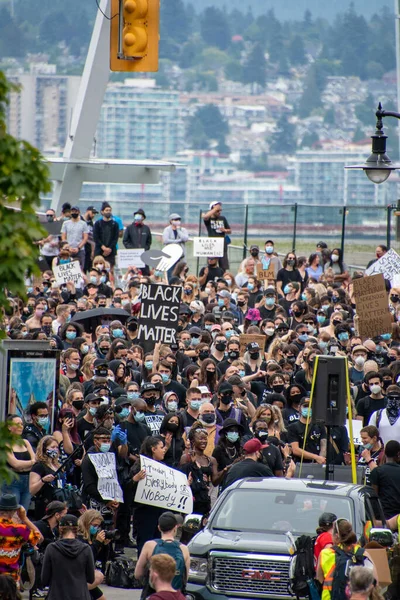 Szabadság Menetben Részt Vevő Tüntetők Nagy Gyűlése Vancouver Kanada Június — Stock Fotó