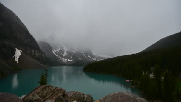 Film Timelapse Lac Moraine Temps Brumeux Parc National Banff Canada — Video