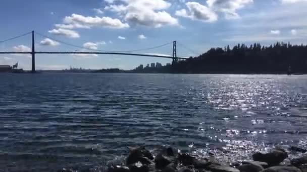 Időapszis Film Oroszlán Kapu Hídról Óceánról Nappal Vancouver Kanada — Stock videók