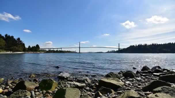 Időapszis Film Oroszlán Kapu Hídról Óceánról Nappal Széles Ver Vancouver — Stock videók