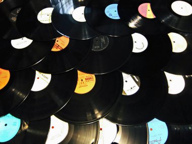 Kolaj. Vinil plaklar. Nostaljik bir resim. Eski arkaplan.