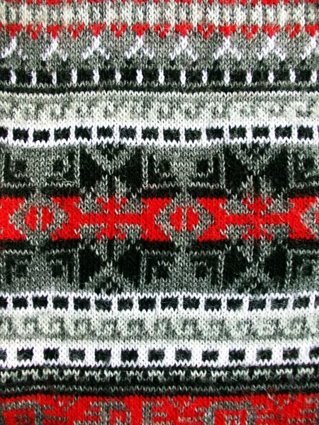 Gestrickter Schal Fragment Der Zeichnung Muster Aus Weißen Roten Und — Stockfoto