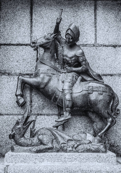 Saint George Dragon Bronze Sculpture Caceres Spain Stock Image
