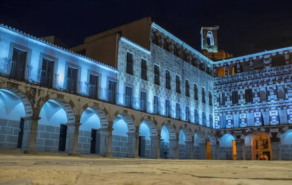 Pessoas Que Entram Praça Hight Badajoz Iluminadas Por Luzes Led — Fotografia de Stock