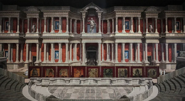 梅里达 西班牙 2017年12月20日 对梅里达舞台前罗马剧场的假想描写 梅萨和 马丁内斯 国家罗马艺术博物馆 西班牙 — 图库照片
