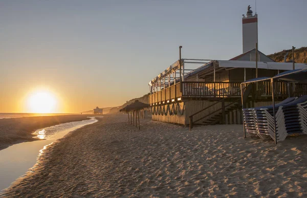 Chiringuito Eller Strandbar Ved Costa Luz Kysten Matalascanas Huelva Solnedgang – stockfoto