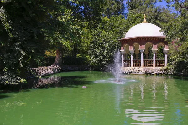 Rybník Maria Luisa Park Sevilla Andalusie Španělsko Romantická Pavillion — Stock fotografie