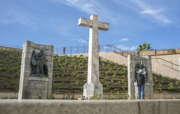 Badajoz Spain May 25Th 2018 Visitor Four Evangelists Sculptorical Group — Stock Photo, Image