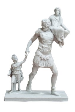 Merida, İspanya - 4 Eylül 2018: Aeneas sculptorical grubu. 3D imar reçine. Ulusal Müzesi Roma sanat Merida, İspanya