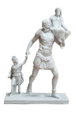 Merida, Spain - September 4th, 2018: Aeneas sculptorical group. Resin 3d reconstruction. National Museum of Roman Art in Merida, Spain clipart