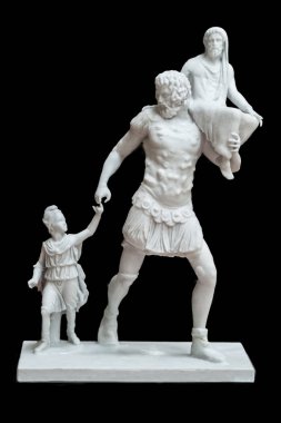 Merida, İspanya - 4 Eylül 2018: Aeneas sculptorical grubu. 3D imar reçine. Ulusal Müzesi Roma sanat Merida, İspanya