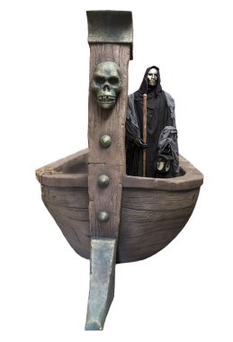 Avernus Charon'ın tekneye. Avernus ruhlara taşıyan yolcu tarihsel canlandırma. Beyaz bitti izole
