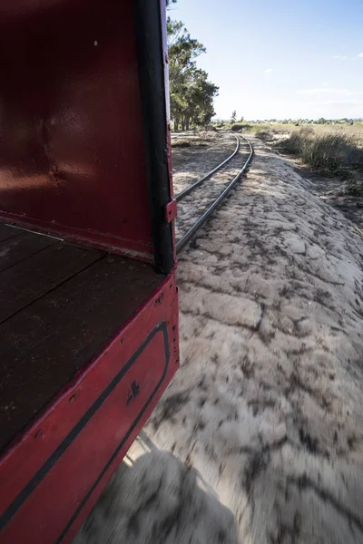 Mini Tren Playa Barril Que Transporta Visitantes Desde Continente Playa — Foto de Stock