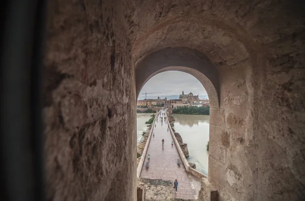 Cordoba Bridge Meczet Calahorra Wieża Deszczowy Dzień Cordoba Andaluzja Południowa — Zdjęcie stockowe