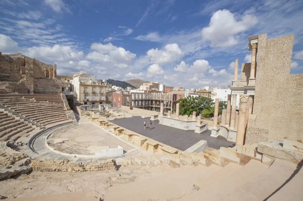 Panoramica Del Palcoscenico Degli Stand Del Teatro Romano Cartagena Città — Foto Stock