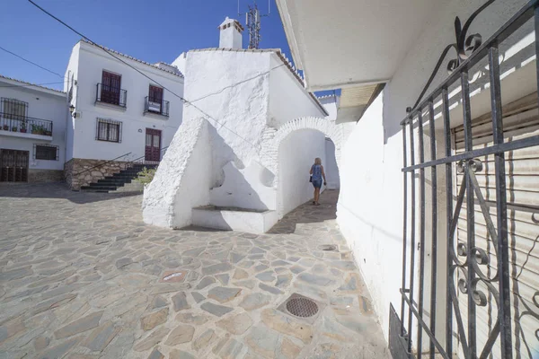 Mujer Madura Turista Vising Comares Pueblo Blanco Colina Las Montañas — Foto de Stock