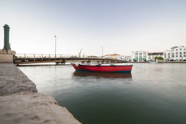 Red Fishing Boat Mooring Tavira Town Algarve Portugal — Stock Photo, Image