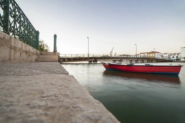 Red Fishing Boat Mooring Tavira Town Algarve Portugal — Stock Photo, Image