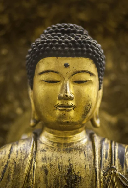Thailand Golden Buddha Figurine Well Dressed Closeup — Stock Photo, Image