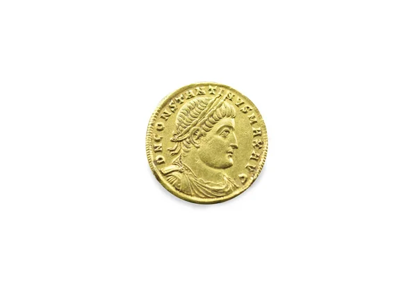 Moneda Oro Que Representa Busto Del Emperador Constantino Grande Aislado — Foto de Stock