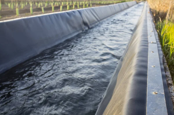 Concrete Irrigatie Kanaal Bedekt Met Rubber Ter Verbetering Van Waterdichtheid — Stockfoto