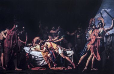 Badajoz, Spain - Dic 19th, 2018: Reproduction of Madrazo painting with Viritato death scene, Oiriginal at Museo del Prado. Reproduction at Luis de Morales Museum, Badajoz, Spain clipart