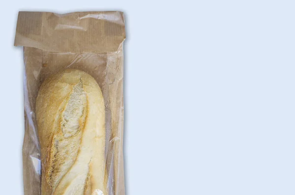 Chléb Bageta Plastu Lemované Papírový Sáček Okénkem Izolované Bílém — Stock fotografie