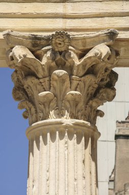 Korint Roma il Forum Merida, İspanya'nın başkenti. Anıtsal sitesi,: Extremadura, Spain portik kalıntıları