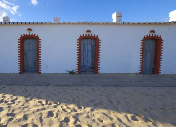 Antiguas Cabañas Pescadores Encaladas Convertidas Instalaciones Turísticas Praia Barril Beach — Foto de Stock