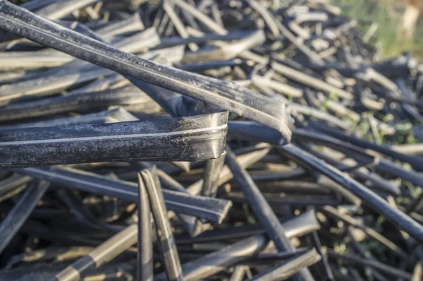 Pile Abandoned Drip Irrigation Tapes Close Cultivation Field Agricultural Wastes — Stock Photo, Image