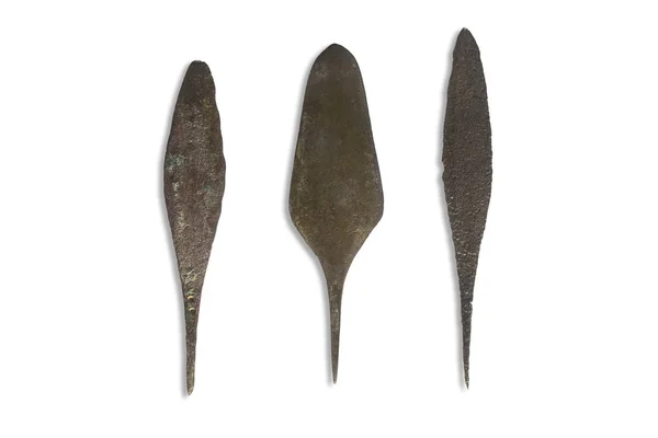 3 primitive metal arrowheads Palmela type — Stock Photo, Image