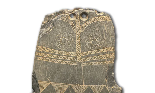 Late Neolithic engraved slate plaque, Huelva, Spain — Stock Photo, Image