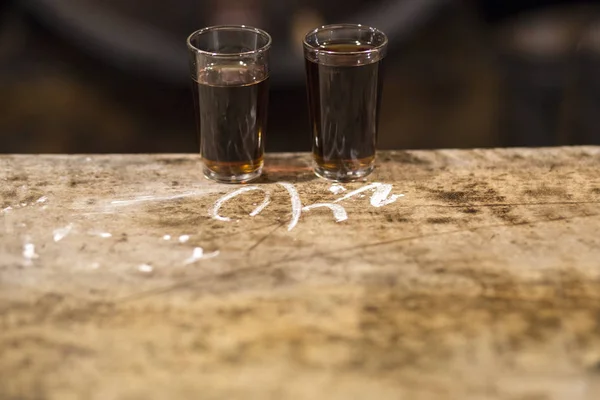 Málaga Taberna de vinho doce com giz de conta no balcão — Fotografia de Stock