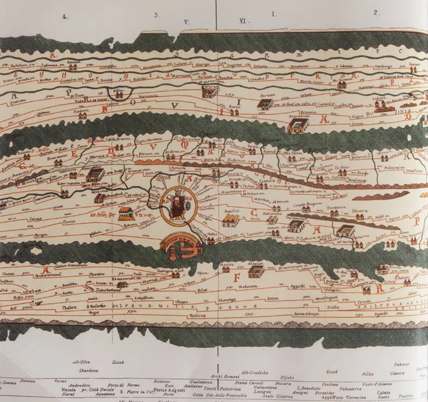Tabula peutingeriana zeigt antike römische Straßenkarte — Stockfoto