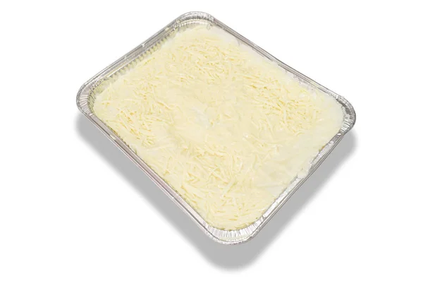 Pre-cooked cold lasagne foil tray — Stock Photo, Image