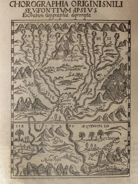 Mappa antica di Fonte del Nilo, 1665 — Foto Stock