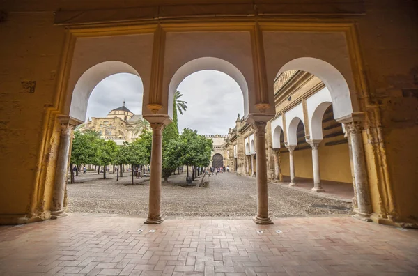 Innenhof aus porticoed sorrouding Bereich genommen. Moschee von Cordob — Stockfoto