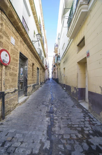 Cadiz old town narrow streets, Andalusia, Spain. Botica street — Stock Photo, Image