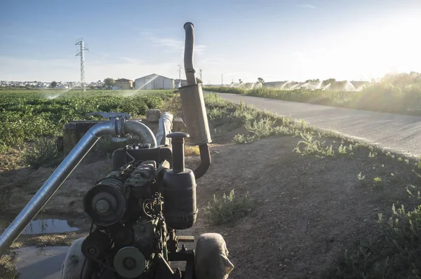 Bomba de água com motor diesel usando sistema de aspersores — Fotografia de Stock