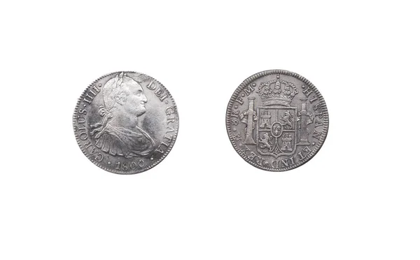 Silver spanish pieces of eight or Charles III, minted in Mexico, — Stock Photo, Image