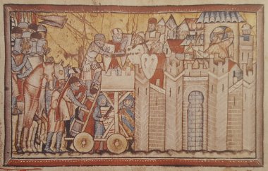 Kudüs'ün fethinin kuşatma sahnesini gösteren minyatür,1099