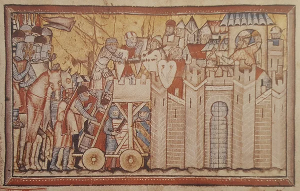 微型显示征服耶路撒冷的围攻场景，1099 — 图库照片