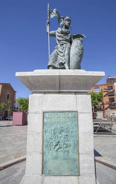 Alfonso IX, 12e-eeuwse koning van Leon en Galicië. Monument at S — Stockfoto